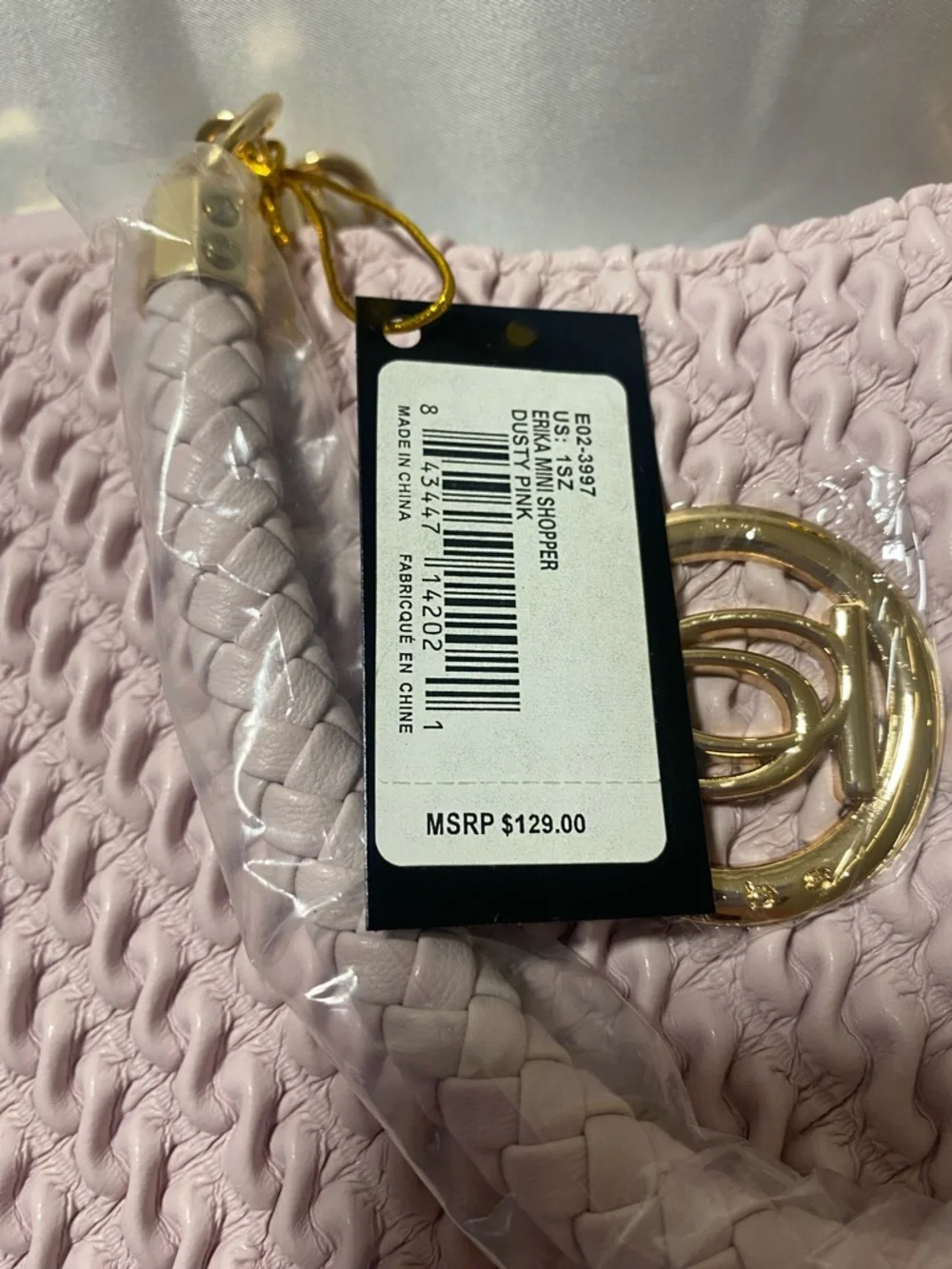 2B Bebe Pale Pink Woven Satchel with Gold Hardware
